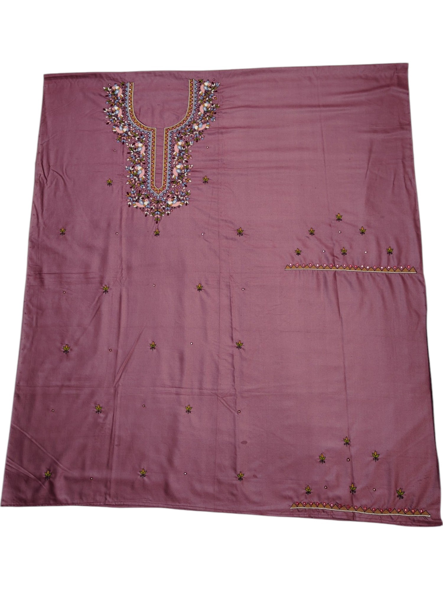 Hand-Embroidery (AARI WORK) Unstitched Kurti – Rose Dust Cotton Silk